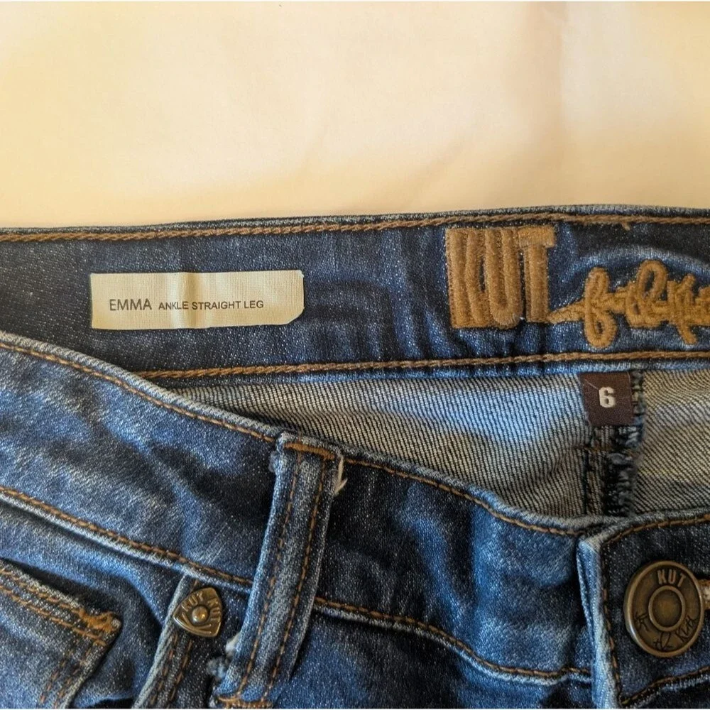 Kut from the‎ Kloth Emma Ankle Straight Leg Dark Blur Distressed Raw Hem 6 vguc